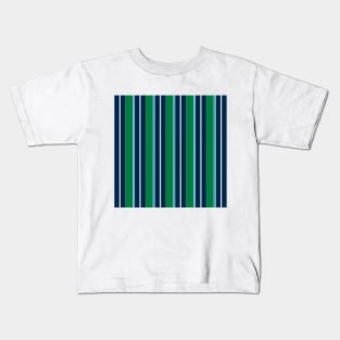 Green, Navy, Aqua, White Preppy Stripes Kids T-Shirt